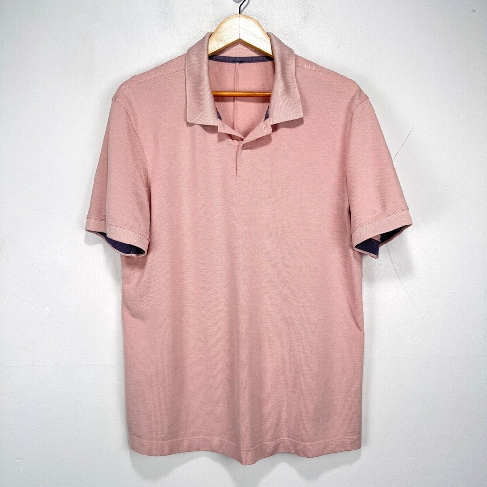 Lululemon Performance Polo‎ Shirt Men Large Pink Cotton Blend Breathable Tech